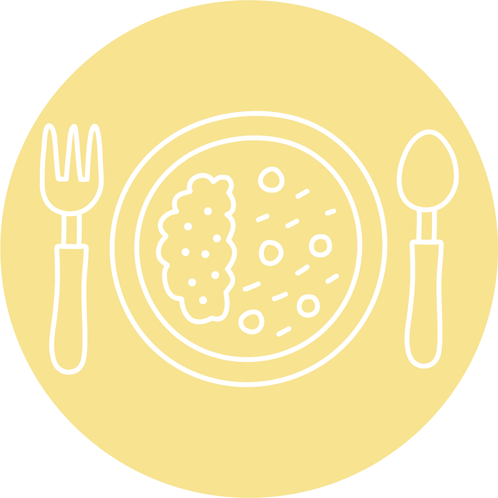 A plate of food with a knife and fork on either side